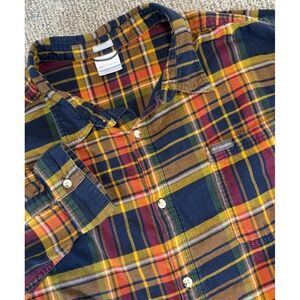 Columbia Mens EUC Flannel Plaid Shirt 4XLT Bkue Green Yellow Long Sleeve